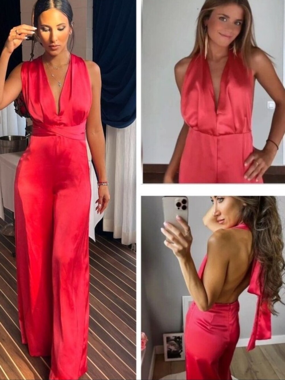 Zara * Satin Effect Jumpsuit Wide Leg Pink Long Size XS